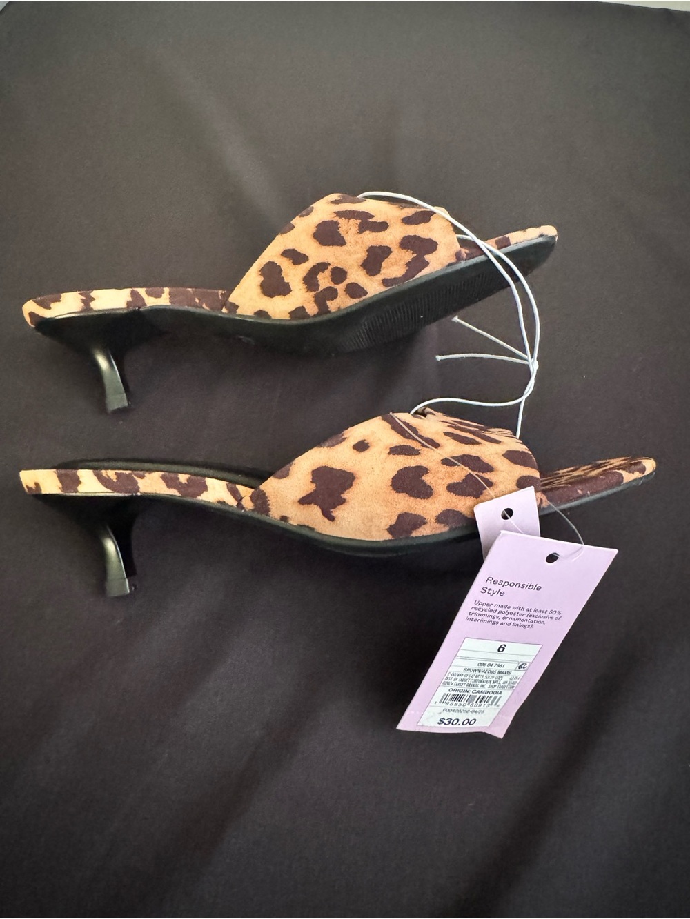 Leopard-Print Open Toe Kitten Heel Mule - Brown/Black - Sizes 7/8 - Picture 3 of 5